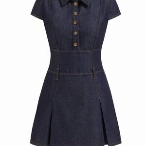 Cider Dark Blue Button-Up Mini Dress